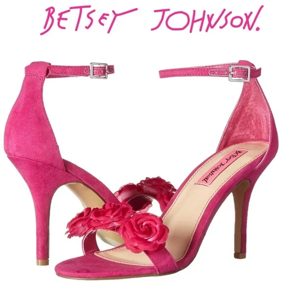 BETSEY JOHNSON Bromme Fuchsia Fabric Floral Dress Sandal Open Toe Heels Size 7 - Picture 1 of 11